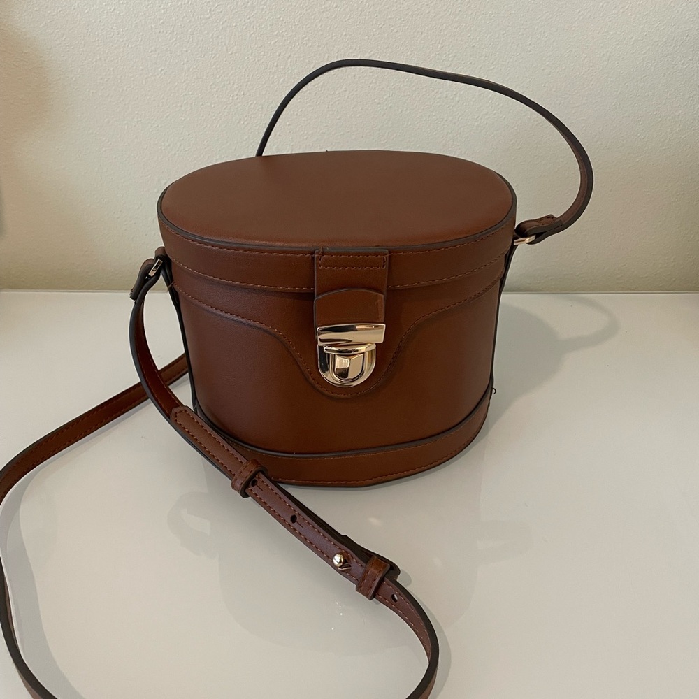 New Mango MNG Elegant Brown Leather Crossbody Bag